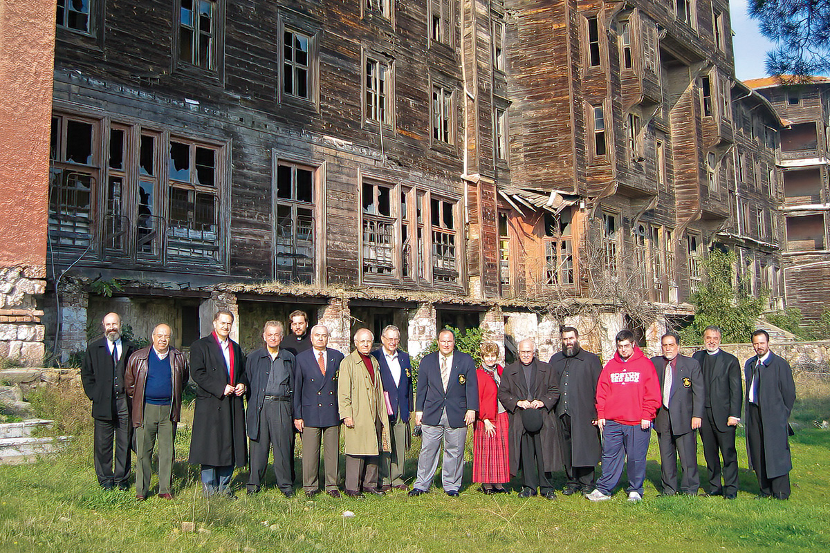 An Archon delegation inspects the once majestic Patriarchal Orphanage on Prinkipos; present during the European Court of Human Rights hearing in Strasbourg, France in 2007.