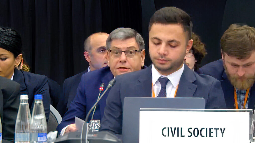 Archon Stephanos (Steve) G. Trakas delivers his Archon report at the annual Warsaw Human Dimension Conference of the Organization for Security and Co-operation in Europe (OSCE).