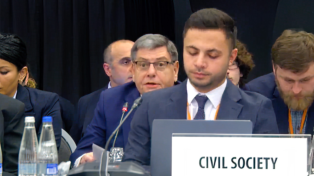 Archon Stephanos (Steve) G. Trakas delivers his Archon report at the annual Warsaw Human Dimension Conference of the Organization for Security and Co-operation in Europe (OSCE).